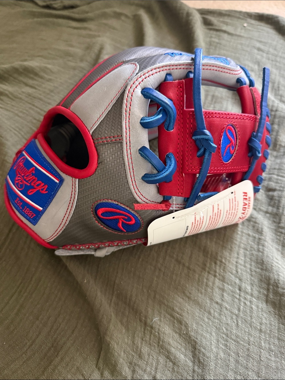 Rawlings Heart of the Hide Gray Red and Blue Baseball Glove